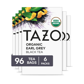 TAZO Organic Earl Grey tea bags in a box for quick morning prep.