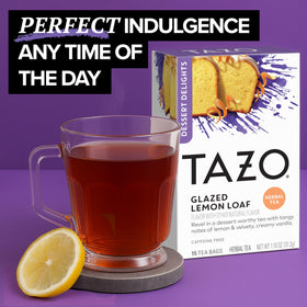 TAZO Glazed Lemon Loaf tea bag close-up highlighting lemon vanilla aroma