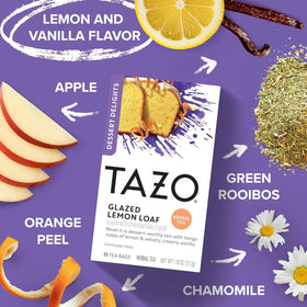 TAZO Glazed Lemon Loaf box shows 15 individually wrapped tea bags for freshness.