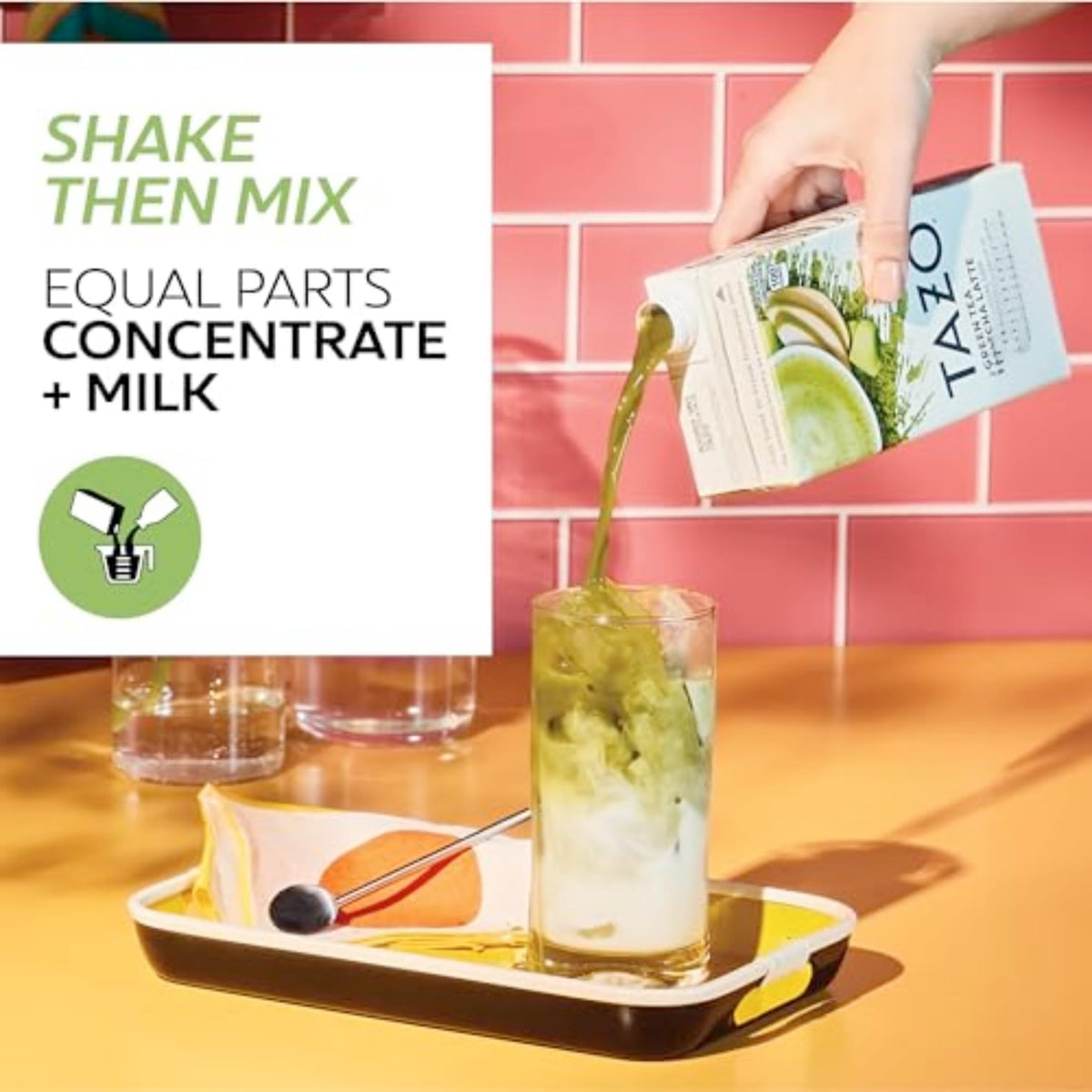 Hot latte prepared quickly using microwave or stove with TAZO concentrate.