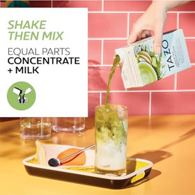 Hot latte prepared quickly using microwave or stove with TAZO concentrate.