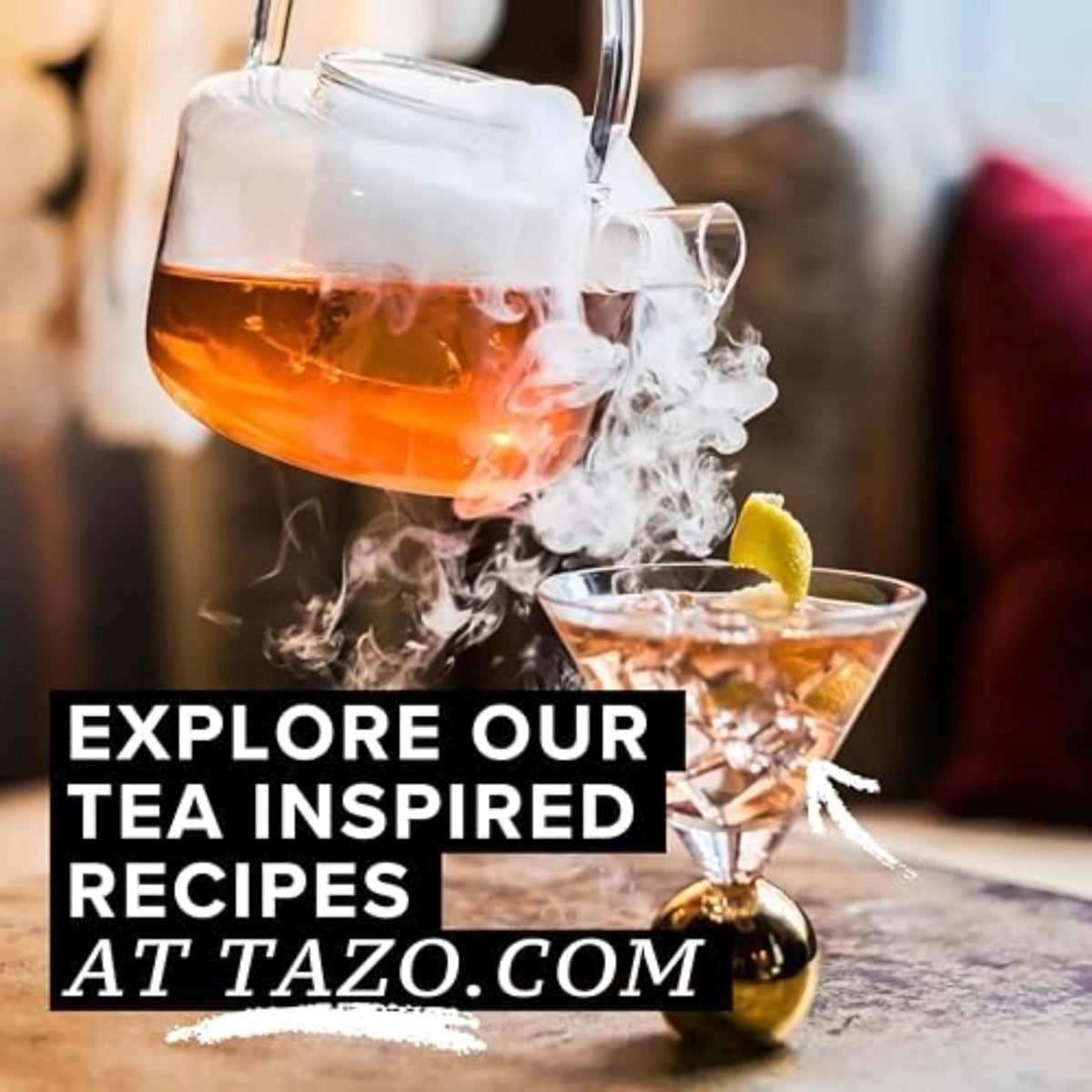 Chilled glass with iced TAZO Joy tea ready to serve.