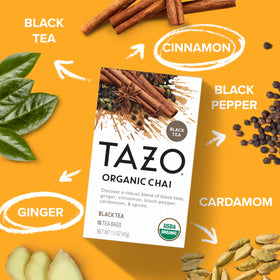 Brewing TAZO chai tea in a cup with a rich, warming aroma.