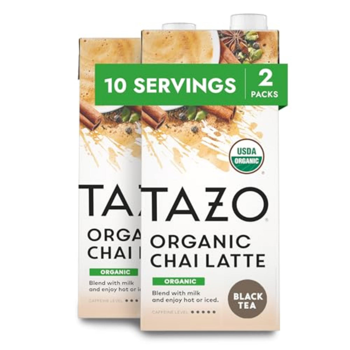 TAZO Organic Chai Latte concentrate bottle on kitchen shelf ready for a bold morning.