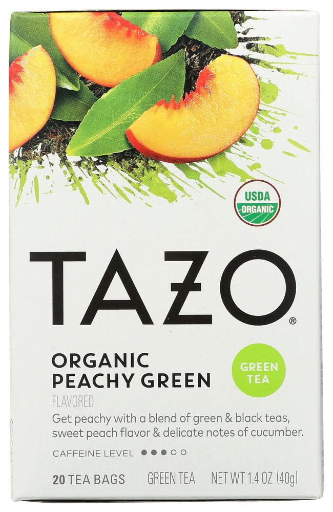 TAZO Organic Peachy Green Tea boxes in a two-pack for daily refreshment.