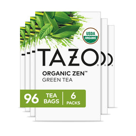 TAZO Organic Zen Green Tea bags in a box for daily calm and flavor.