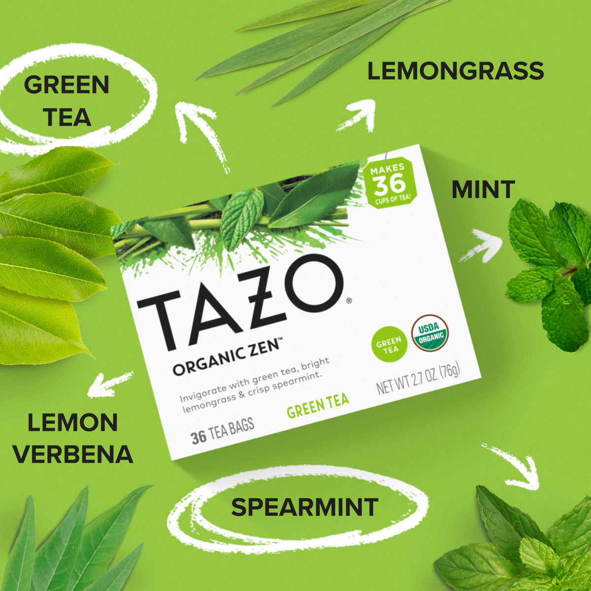 Hot cup of TAZO Organic Zen Green Tea ready for a refreshing morning.