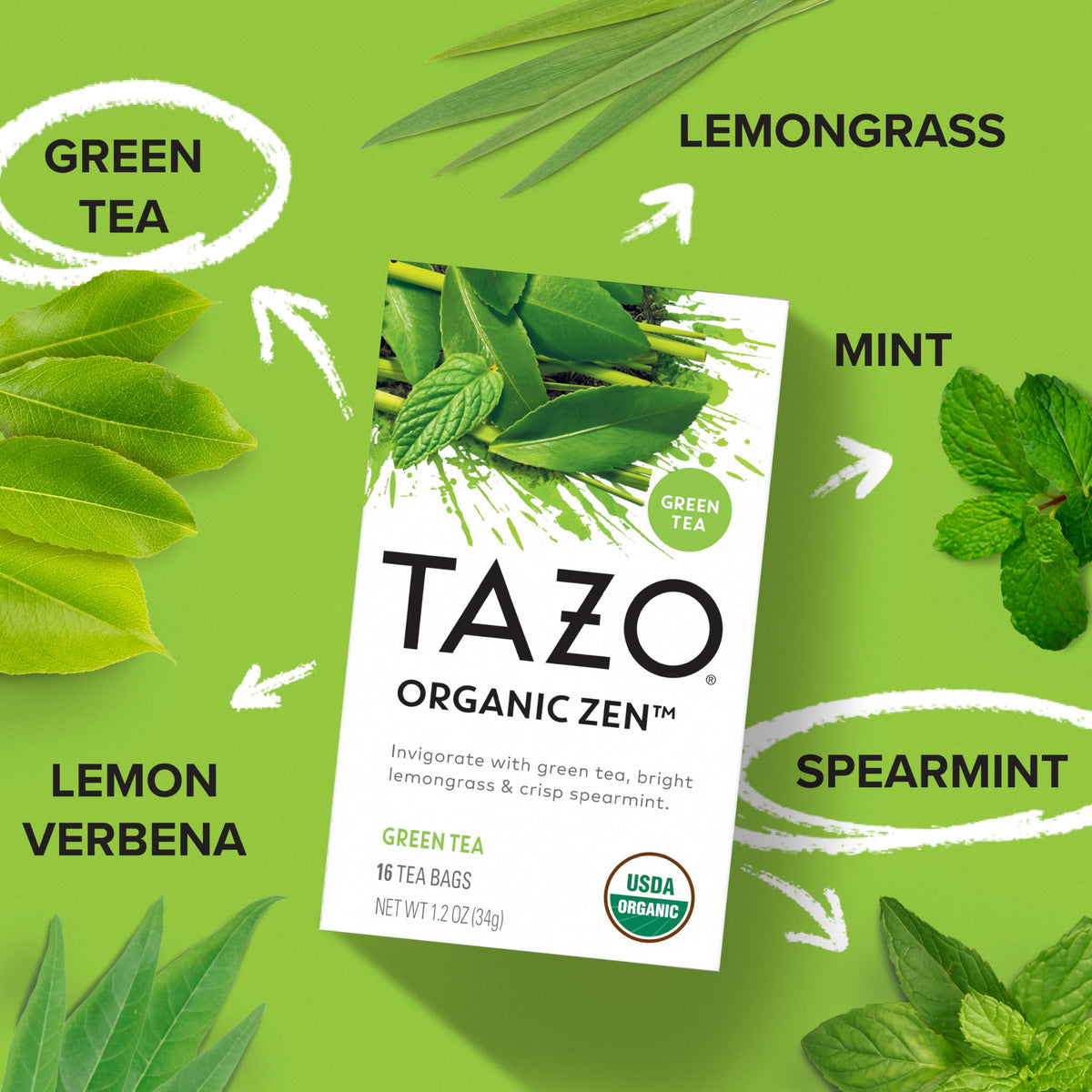 Lemongrass and spearmint notes with organic green tea for a refreshing aroma.