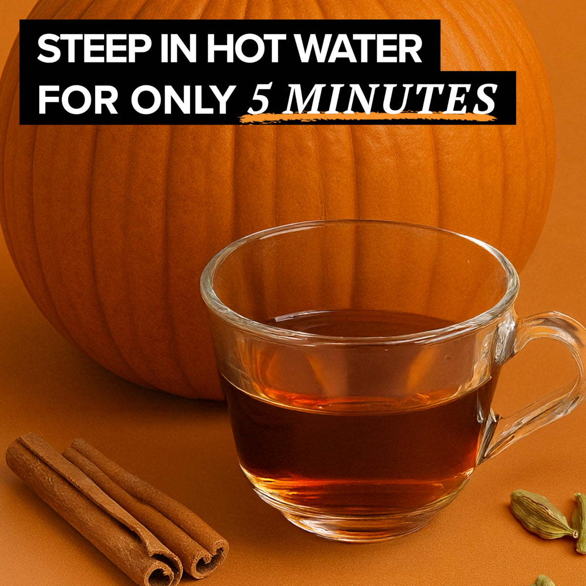 Label on TAZO Pumpkin Spice Chai shows Non-GMO and Kosher certification for quality.