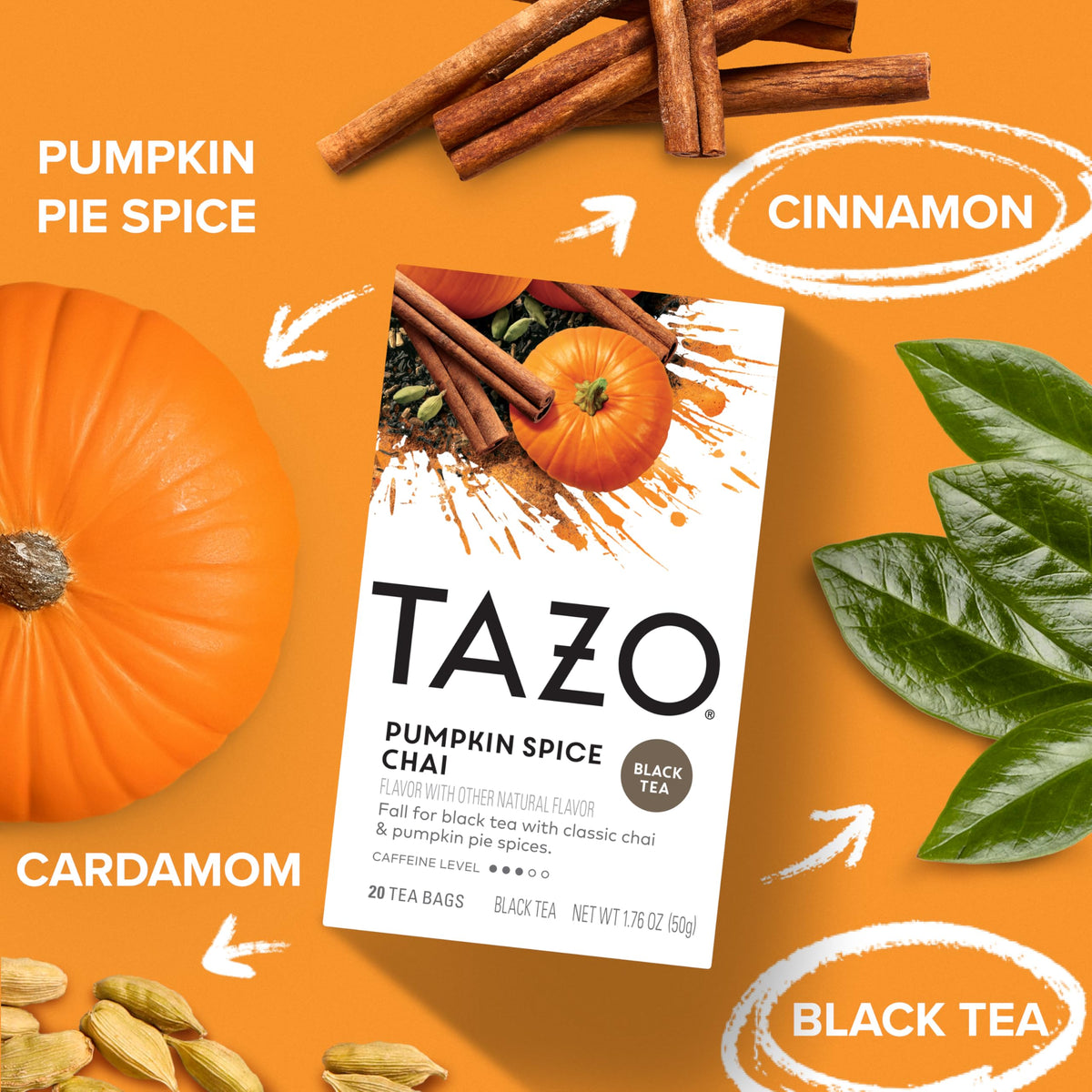 Brewing cup with TAZO Pumpkin Spice Chai, yielding a rich aromatic brew.