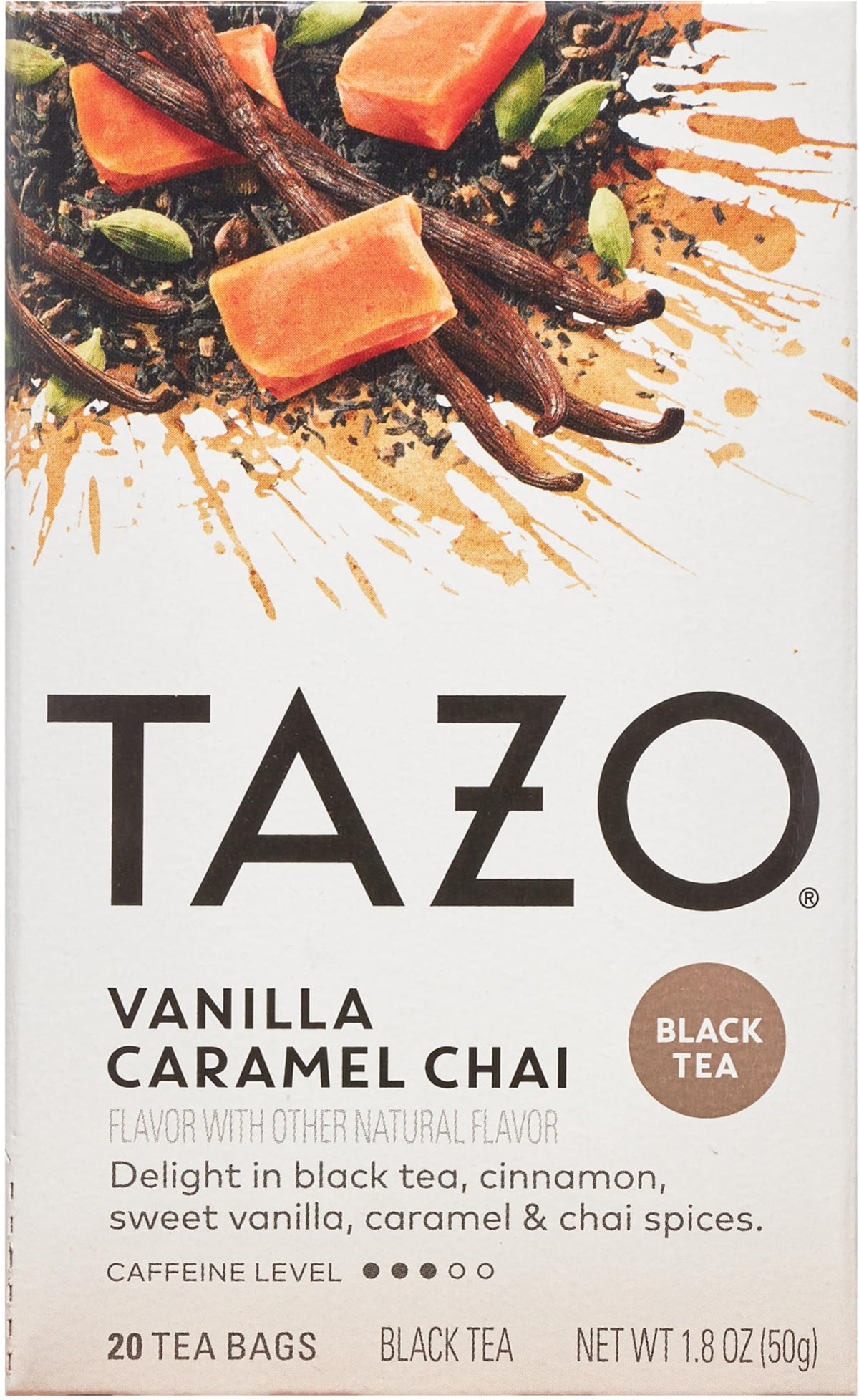 TAZO Vanilla Caramel Chai steeping in a mug with fragrant spice aroma