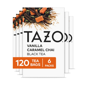 Tazo Vanilla Caramel Chai tea bags pack for quick daily brew.