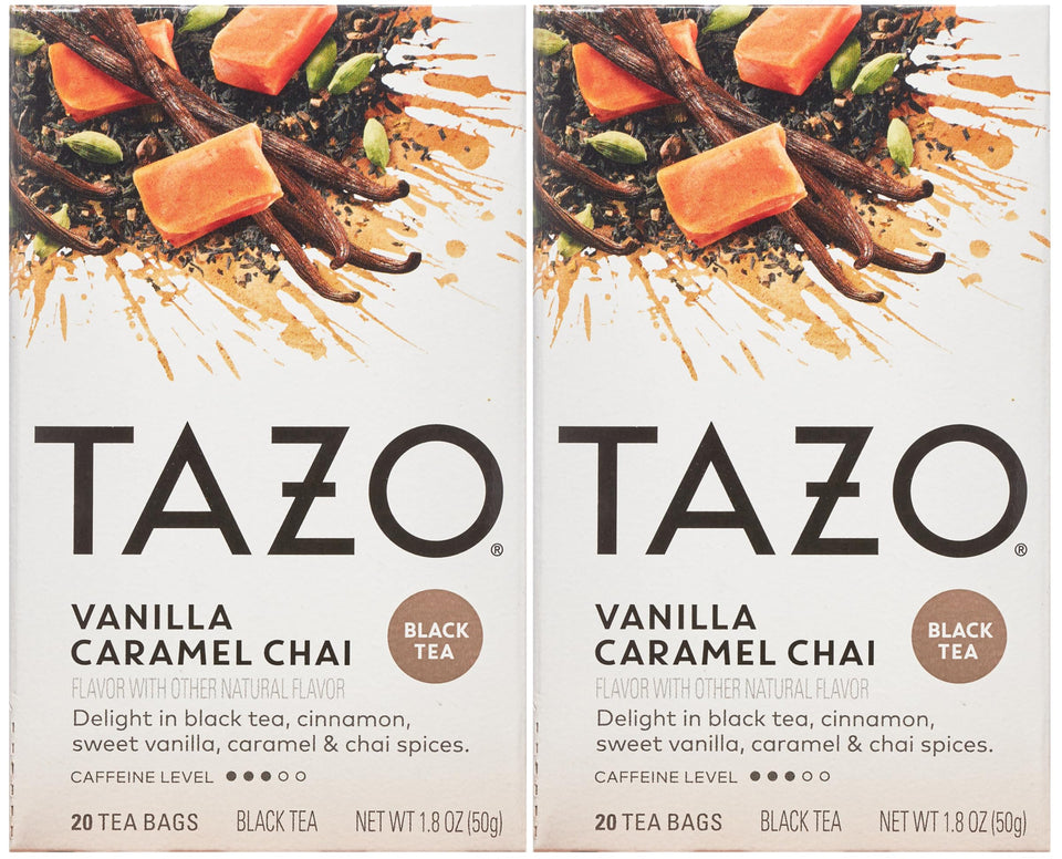 TAZO Vanilla Caramel Chai tea bags ready for a comforting morning ritual