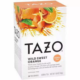TAZO Wild Sweet Orange box displaying the citrus herbal blend for refreshment