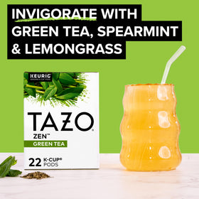 Fresh spearmint beside TAZO Zen Green Tea K-Cups