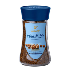 Tchibo Feine Milde Instant Coffee front label, mild flavor with low acidity.