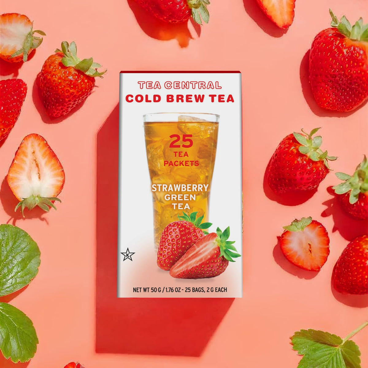 Tea Central Strawberry Green Iced Tea cold brew in glass for a cooling, revitalizing sip.