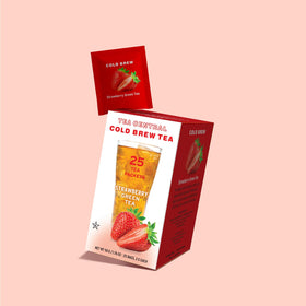 Tea Central Strawberry Green Iced Tea packaging highlights plastic-free, sustainable sourcing.