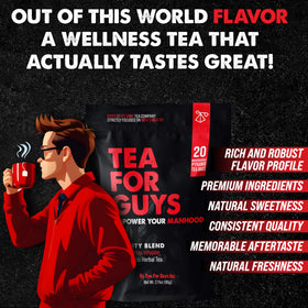 Tea For Guys Vitality Blend biodegradable tea bags displayed.