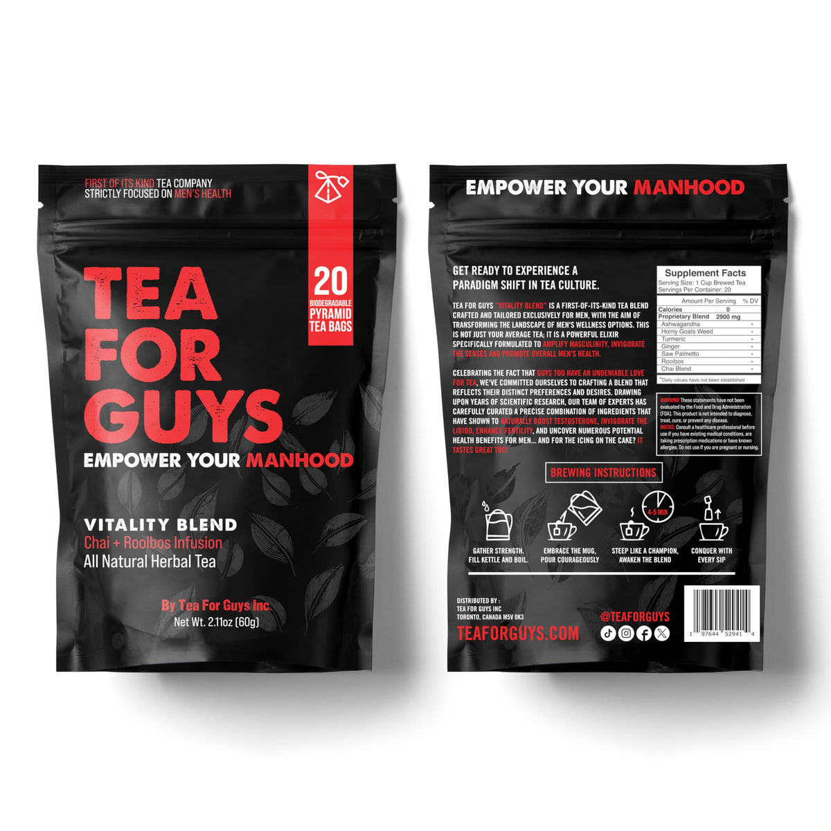 Tea For Guys Vitality Blend steeped cup supporting daily vitality.