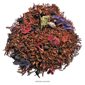 Tea Forte African Solstice rooibos with berry notes; naturally caffeine-free.