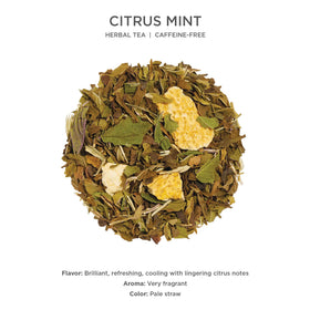 Tea Forte Citrus Mint peppermint and lemon peel highlight bright aromatics.