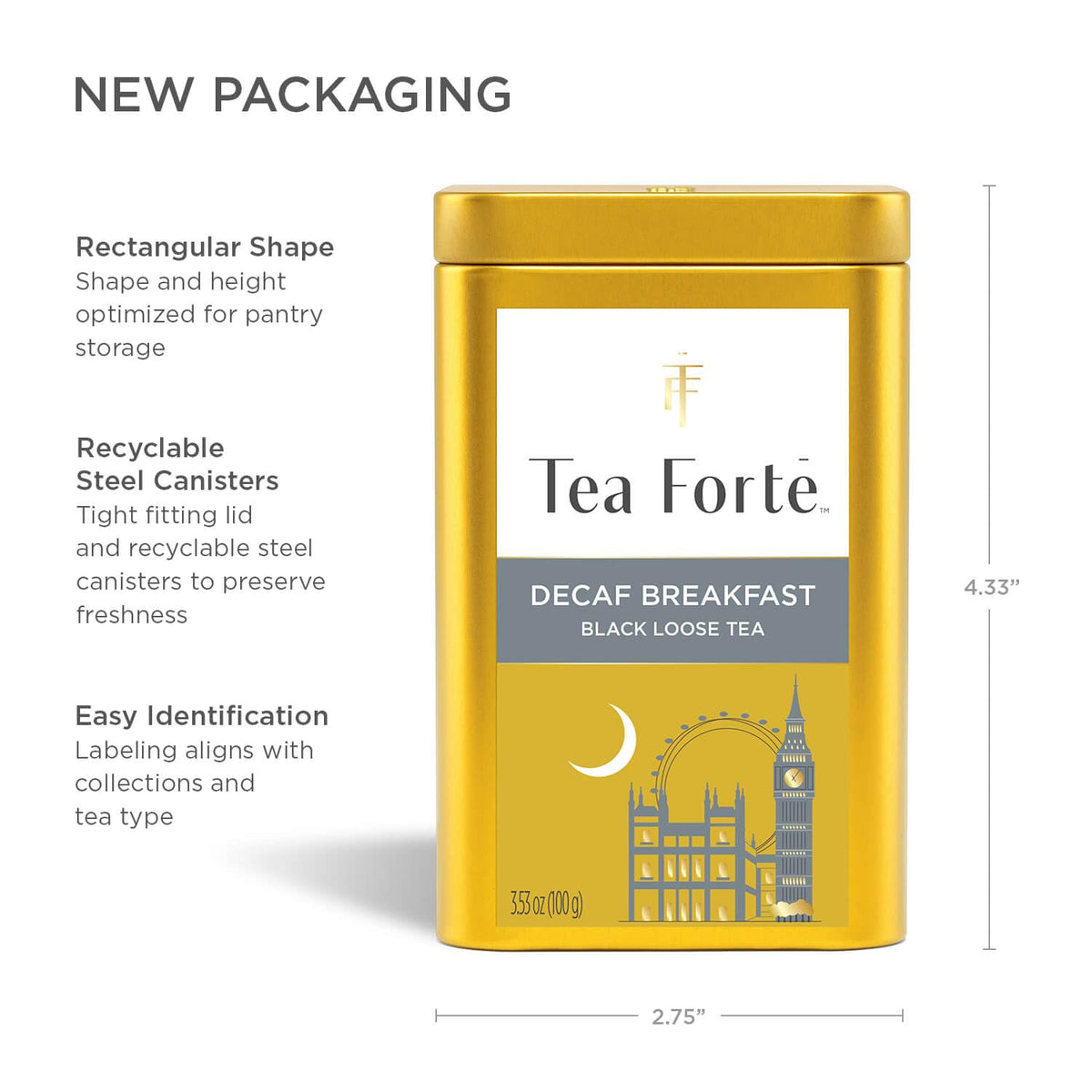 Tea Forte Decaf Breakfast artful packaging design enhances gifting appeal