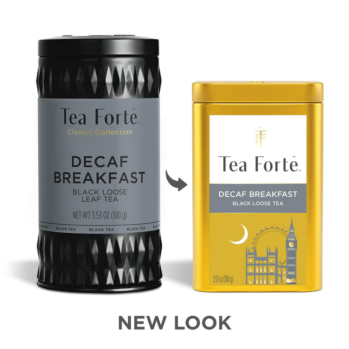 Tea Forte Decaf Breakfast canister artwork closeup showing artistic design