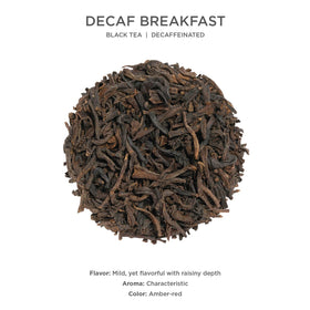 Tea Forte Decaf Breakfast loose tea in infuser basket for brewing