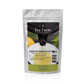 Tea Forte English Breakfast loose tea in a resealable 1 lb bag for daily brewing.