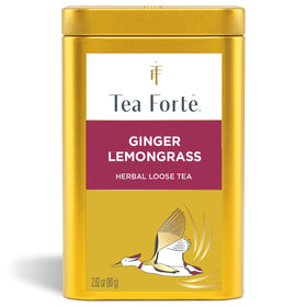 Tea Forte Ginger Lemongrass canister front showing premium packaging and modern design.