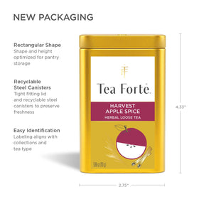Tea Forte Harvest Apple Spice canister artwork on display.