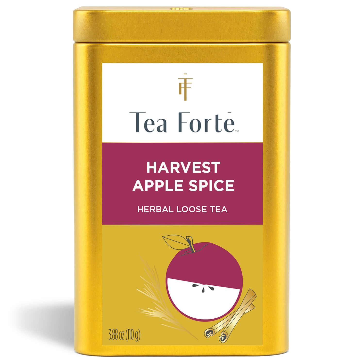 Tea Forte Harvest Apple Spice canister front view, premium sustainable packaging.