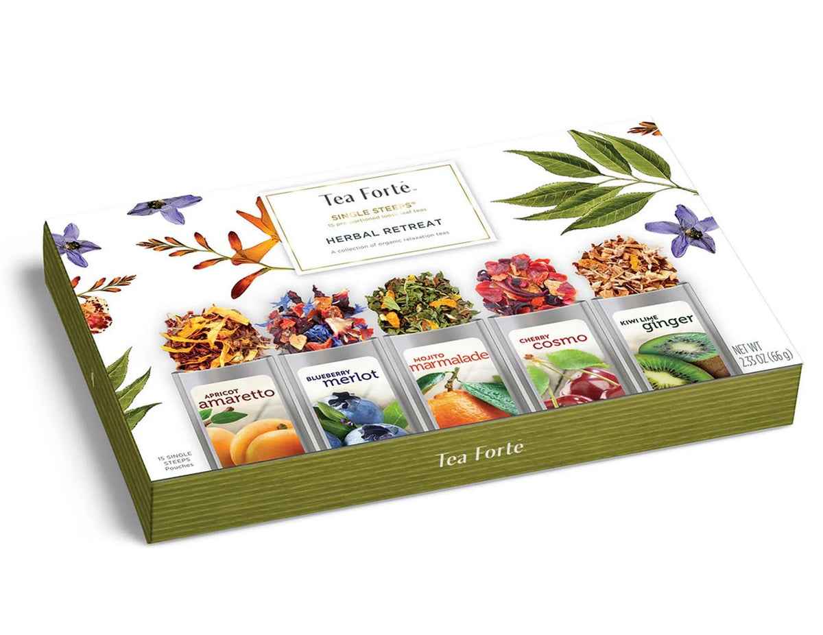 Tea Forte Herbal Retreat cup-ready brew with inviting aroma and soothing moment.