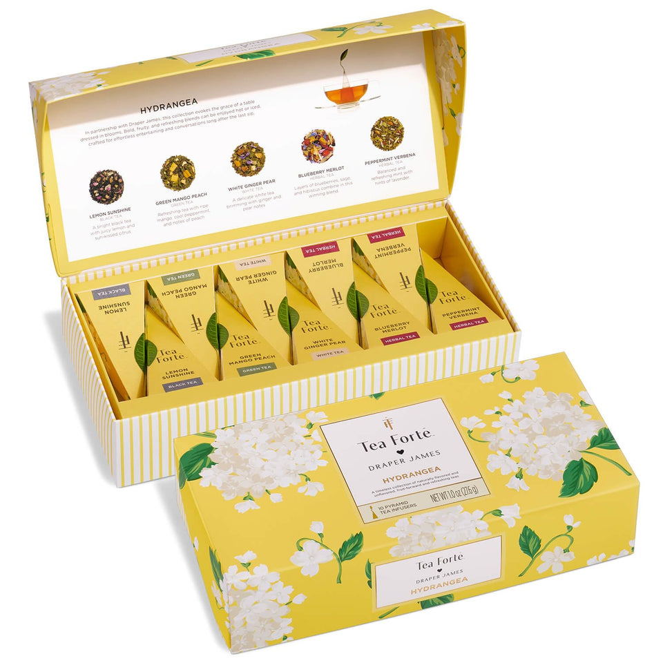 Tea Forte Hydrangea petite presentation box, ideal for gifting.