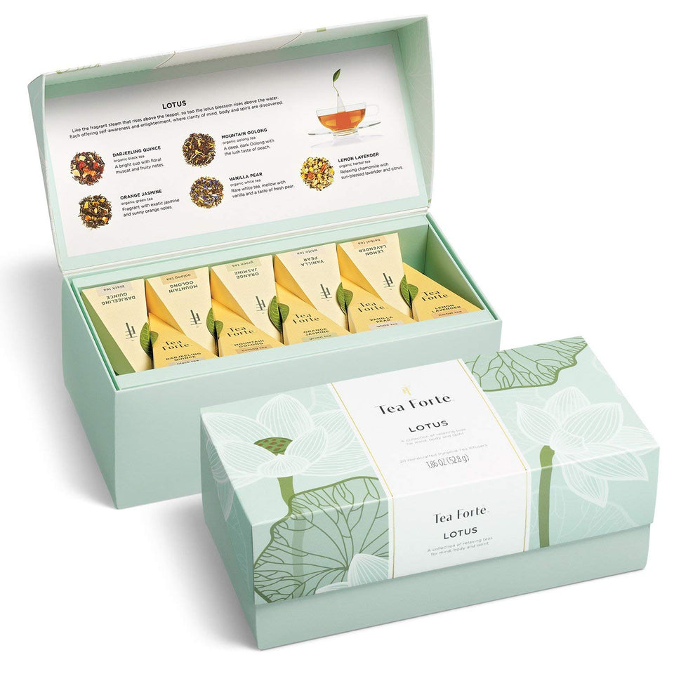 Tea Forte Lotus Collection box front, ideal for gifting