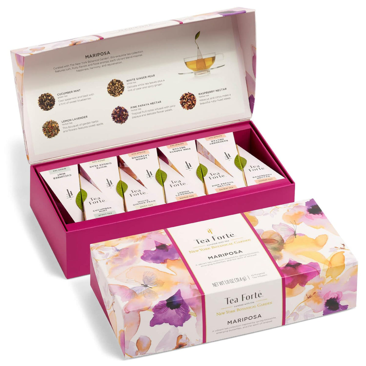 Tea Forte Mariposa cucumber mint pyramid infuser ready for a refreshing cup.