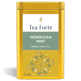 Tea Forte Moroccan Mint canister front view showing premium packaging for everyday tea moments.