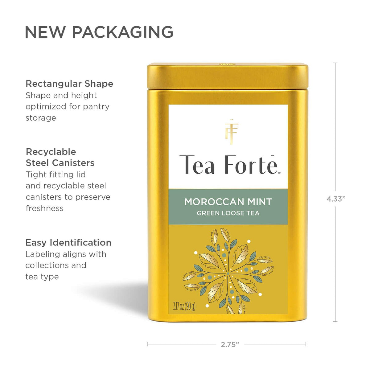 Tea Forte Moroccan Mint packaging preview emphasizing luxury presentation.