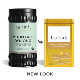 Tea Forte Mountain Oolong canister artwork reflects the blend story and collector-worthy design