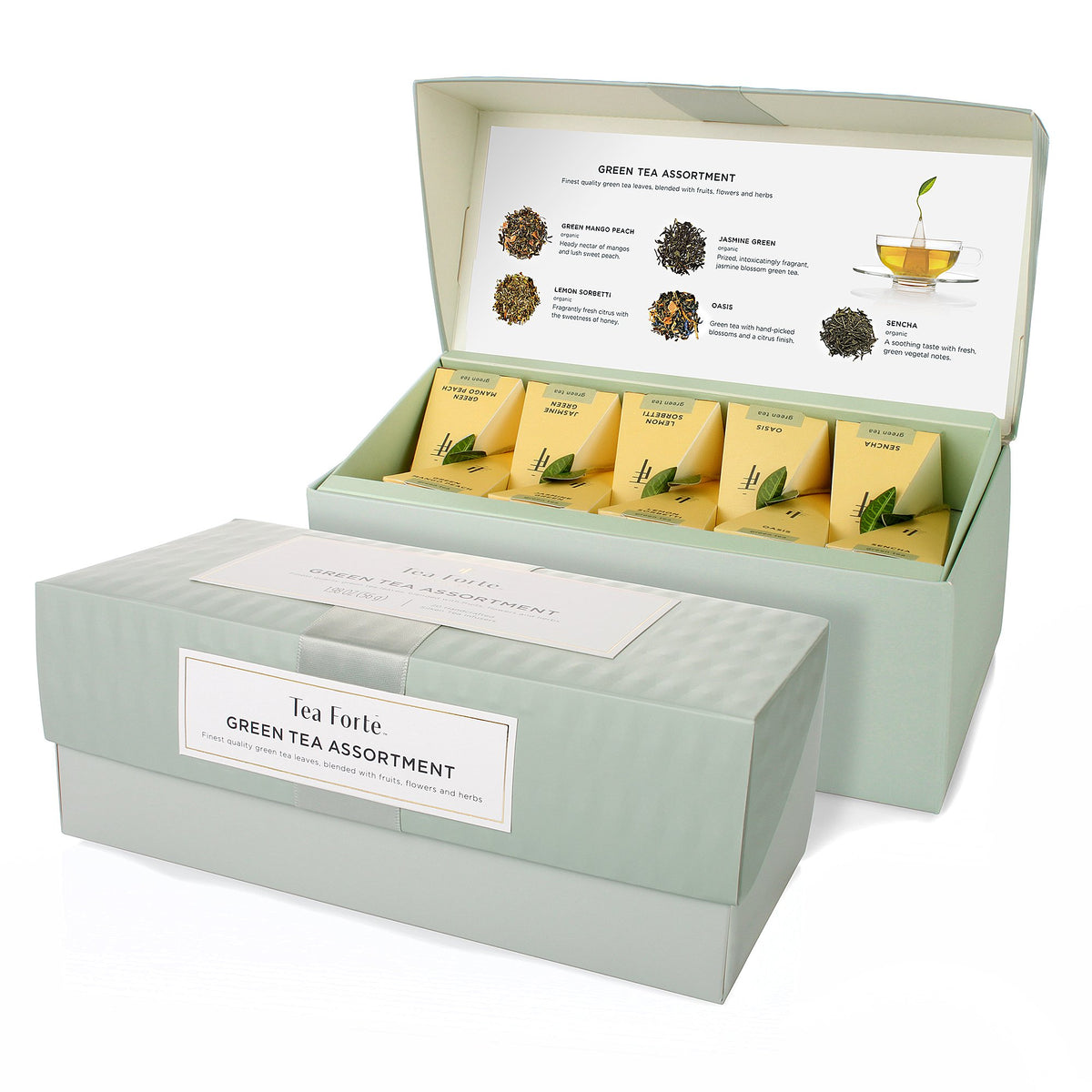 Tea Forte premium presentation box gift set with pyramid infusers for a refined tea experience.