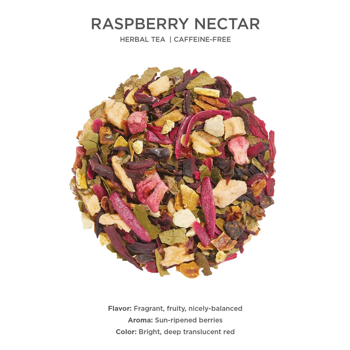 Tea Forte Raspberry Nectar ingredients list features hibiscus, apple, orange, and raspberry