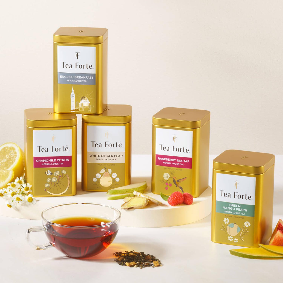 Tea Forte Raspberry Nectar packaging display invites tasting and gifting ideas