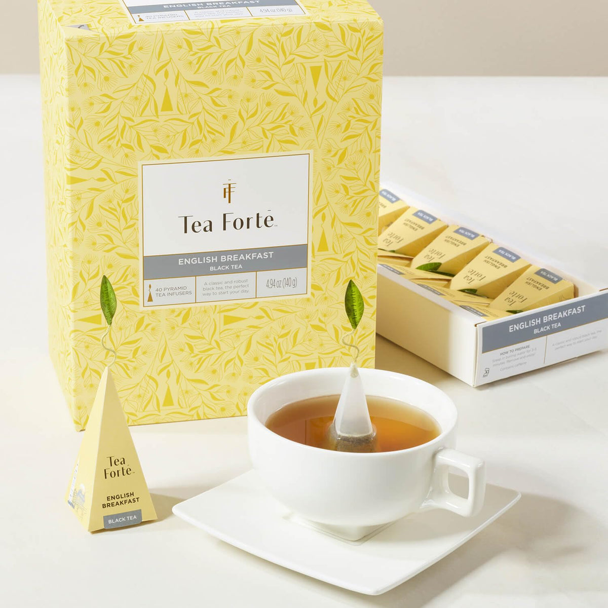 Steeping guide shows 208°F water and 3–5 minute brew