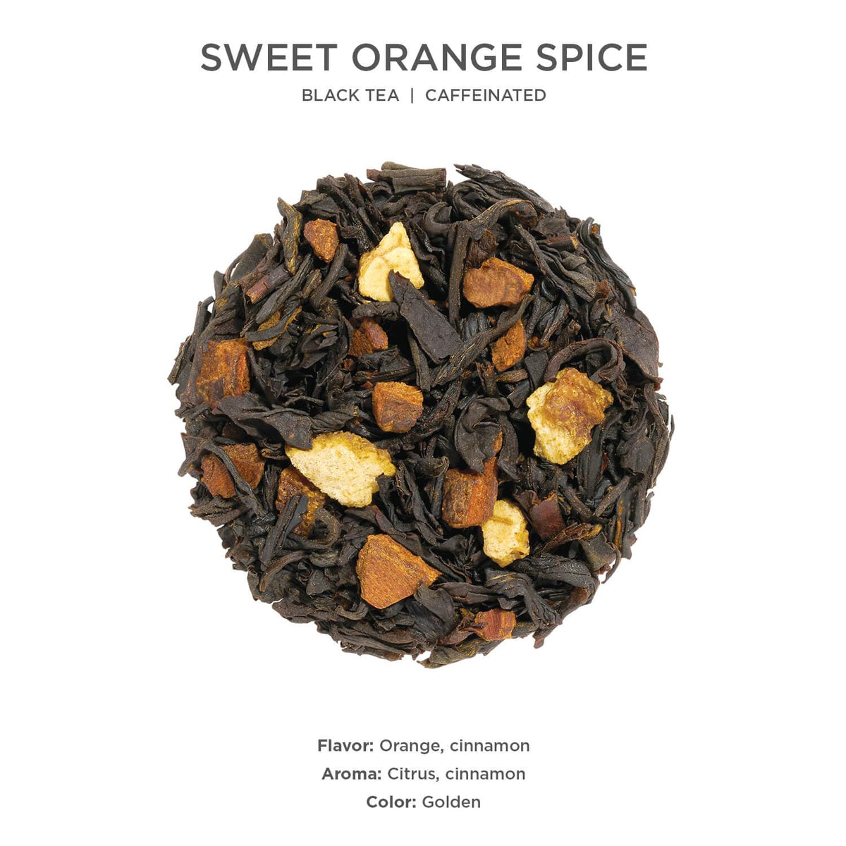 Tea Forte Sweet Orange Spice loose tea close-up reveals bold flavor notes.