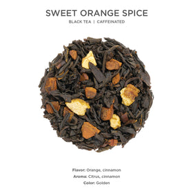 Tea Forte Sweet Orange Spice loose tea close-up reveals bold flavor notes.