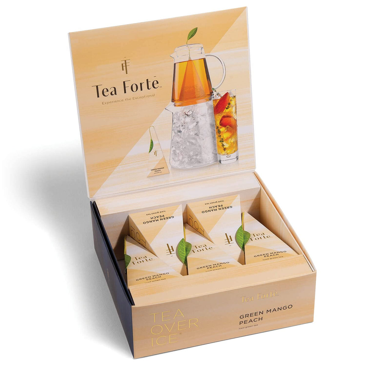 Tea Forte Tea Over Ice pyramid infuser ready to brew a crisp 24-ounce serving