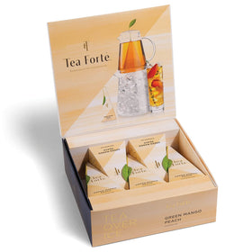 Tea Forte Tea Over Ice pyramid infuser ready to brew a crisp 24-ounce serving