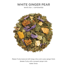 Ingredient closeup of Tea Forte White Ginger Pear blend