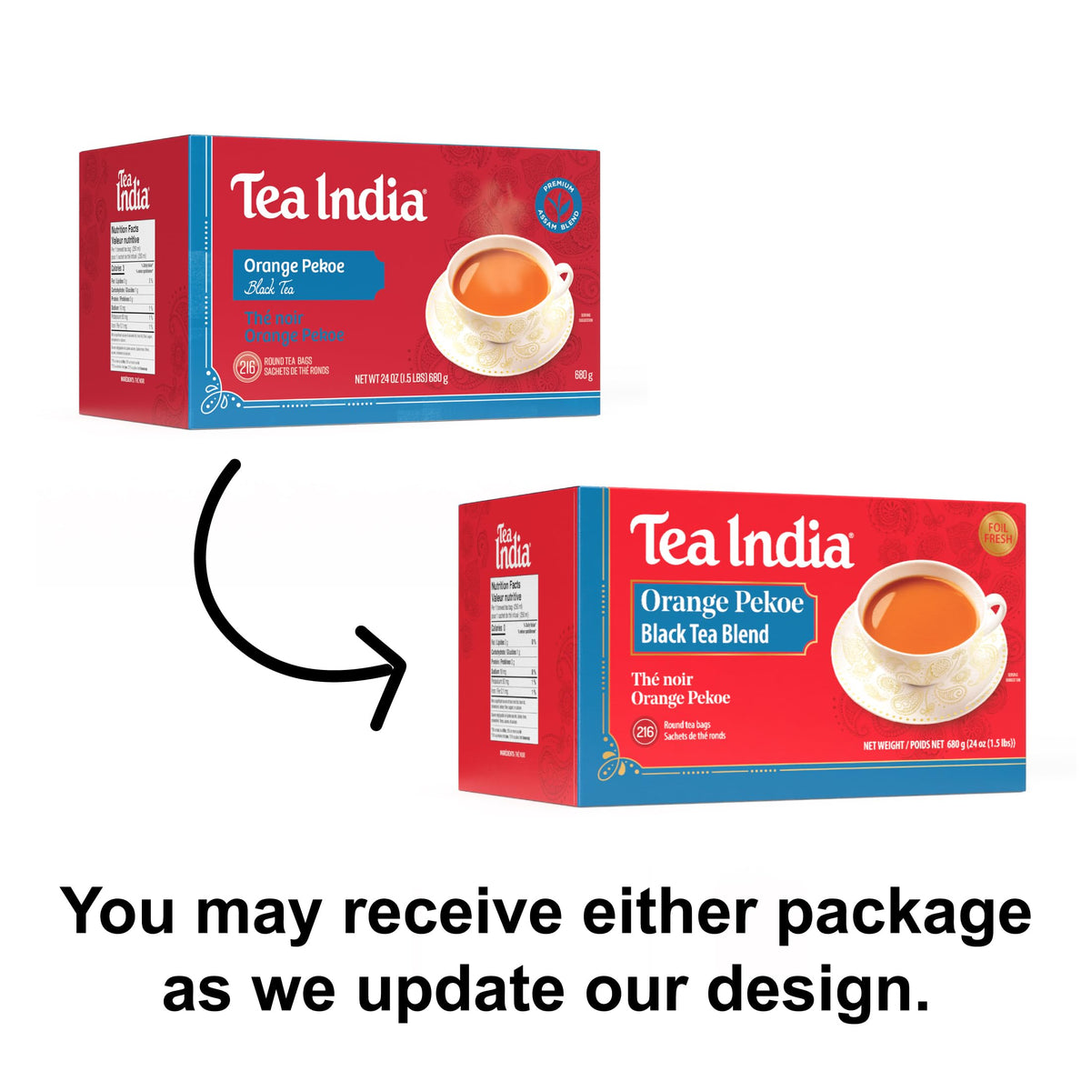 Brewed Tea India Orange Pekoe Black Tea in cup highlighting strong flavor.